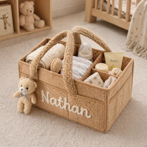 Personalized Baby Diaper Caddy Organizer Kids Nursery Toy Storage Basket Portable Newborn Essentials Holder BabyShower Gift Custom Name Bag