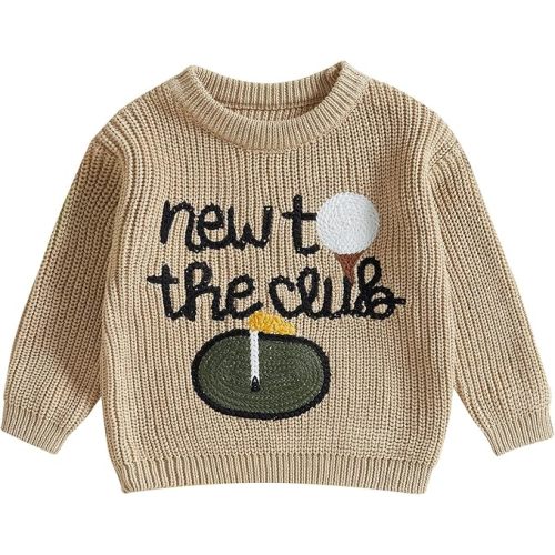 Toddler Baby Boy Girl Golf Outfits New to The Club Embroidery Long Sleeve Knit Pullover Sweater Birthday Outfits