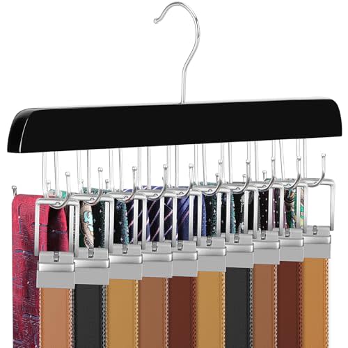 TOPIA HANGER 20 Hooks Belt Tie Hanger Space Saving for Closet, 2 IN 1 Belt Ties Racks Max 30 Belts with 30 Ties Capacity, Curved with Flat Hooks for Belts,Ties,Bras,Closet Organizers and Storage CT69B