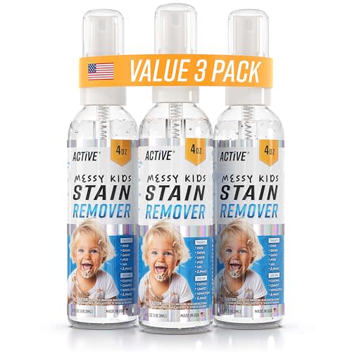 Messy Kids Stain Remover Spray - 3 Pack 4oz Laundry Spot Cleaner, Natural Stain Treater Spray for Baby Clothes, Toddler Clothing, Value-Size Solution for Food, Oil Stains, Great for Travel - 12 oz