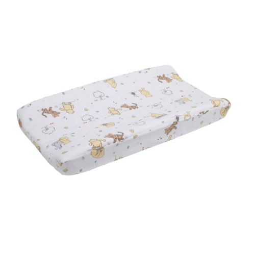 Disney Winnie The Pooh Classic Pooh 100% Cotton Quilted Changing Pad Cover, Ivory/Butter/Aqua/Orange 1 Count (Pack of 1)