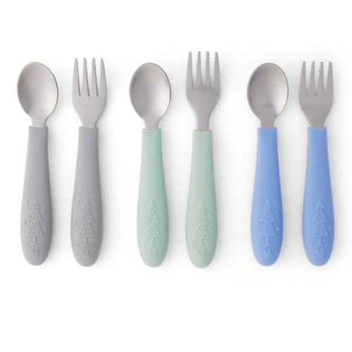 Babies/Toddler Stainless Steel Spoons + Forks with Silicone Handle