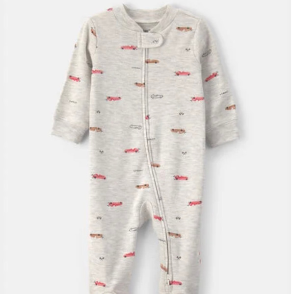 Baby Boy Race Car Cotton 2-Way Zip Sleep & Play Pajamas - Grey | Carter's