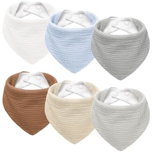 Susurration Muslin Baby Drool Bibs 6Pack Soft Triangular Adjustable Baby Bandana Bibs for Unisex Baby Girls & Boys