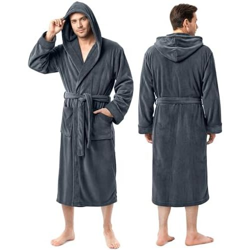 NY Threads Mens Robe with Hood, Luxury Plush Fleece Hooded Mens Bathrobe, Spa Bath Robe for Men