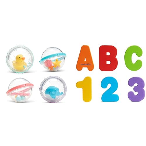 Munchkin® Float & Play Bubbles™ Baby and Toddler Bath Toy, 4 Count & ® Learn™ Bath Letters and Numbers 36pc Toddler Bath Toy - Float and Play Bubbles + Bath Letters & Numbers