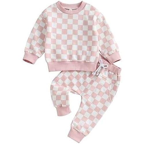 Karwuiio Toddler Baby Boy Girl Clothes Checkerboard Print Long Sleeve Sweatshirt Tops and Pants Fall Clothing Set