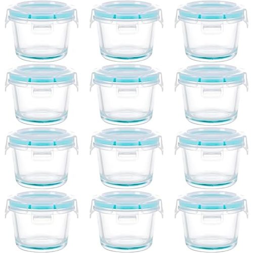 Mini Glass Food Storage Containers - 12 Pack 5 oz Small Glass Jars with Locking Lids - Airtight Food Containers - Freezer, Microwave, Dishwasher Safe