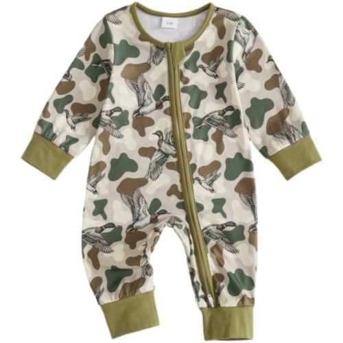 Baby Girl Boy Hunting Clothes Mallard Duck Deer Romper Zipper Jumpsuit Retro Bodysuit Newborn Going Home Outfit Fall