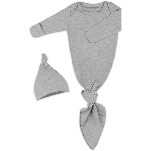 Baby Knotted Gown, Super Soft Newborn Infant Long Sleeve Sleeper for Baby Girl and Boy Sleepwear with Hat Set - Grey - 0-3 Months