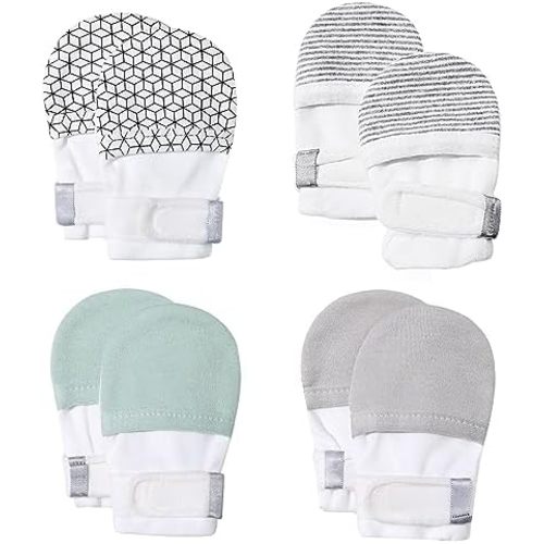 HAPIU Baby No Scratch Mittens Stay On, 100% Cotton Breathable, Adjustable Infant Gloves for Boys Girls, Newborn - 12 M