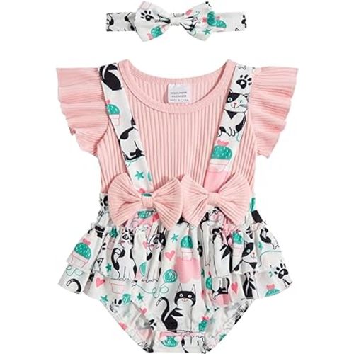 UNICOMIDEA Baby Girls Clothes 0-18 Months Bodysuit Ruffle Sleeve Newborn Outfit Romper With Headband