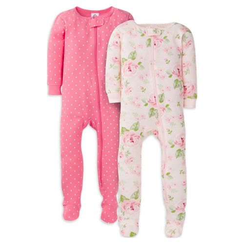 Gerber Baby & Toddler Girls Snug Fit Footed Cotton Pajamas, 2-Pack