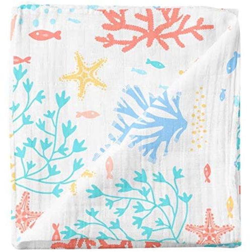 Cheekie Monkie 100% Cotton Muslin Baby Newborn Infant Swaddle Wrap Blanket / Receiving Blanket - Coral Print for Boys and Girls