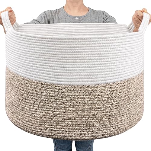 Goodpick Large Cotton Rope Basket, 83L Big Woven Storage, Blanket Organizers and Storage, Baby Nursery Laundry Basket, Extra Large Toy Bin for Storage, 21.7 x 13.8 inches