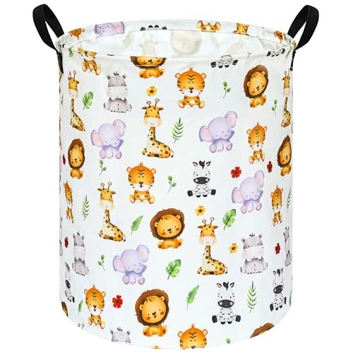 Kids Laundry Hamper Clothes Gift Basket Storage Laundry Baskets Organizer Bin with Handles for Nursery Room (Tiger Animals)