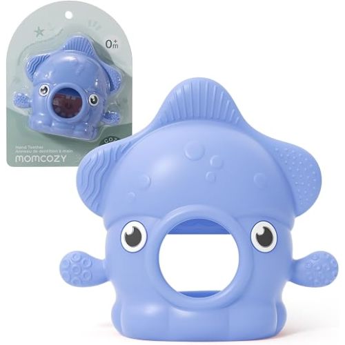 Momcozy Baby Teething Toys, Food Grade Silicone Baby Teether for 0–12 Months, Baby Adjustable Teethers Mitten, Easy Grip Teething Relief with Multiple Chew Points,Sensory Exploration ,Sky Blue