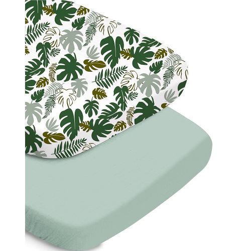 Baby Bassinet Sheet, Ultra Soft and Stretchable, for All Bassinet Mattresses, Monstera&Green, Breathable and Hypoallergenic