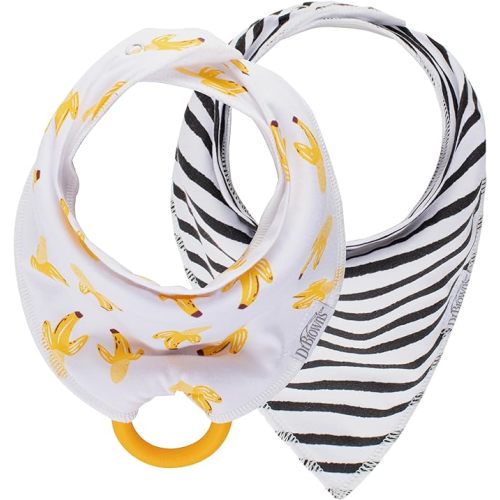Dr. Brown's Super Soft & Absorbent Baby Bandana Bib with Snap-On Teether, 3m+, 2-Pack