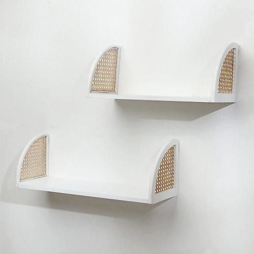 Decorative Wooden Wall Shelf with Rattan