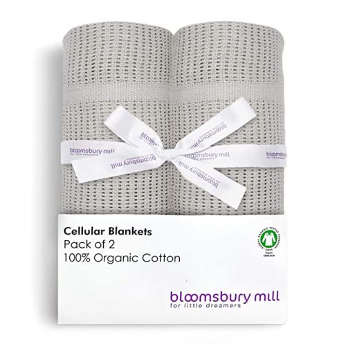 Bloomsbury Mill - 2-Pack 100% Organic Cotton Cellular Baby Blankets with Gifting Ribbon – Soft, All Natural & Breathable – Ideal Shower Gift - Nursery/Stroller/Bassinet/Crib – Gray - Grey