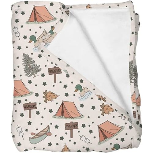 Selgkds Retro Camping Adventure Baby Blankets for Girl Boy Infant Newborn Toddler Nursery Crib Camp Mallard Ducks Lake Trees Stars Swaddle Receiving Blankets Summer Camp Outdoor Bed Blanket 40x50inch