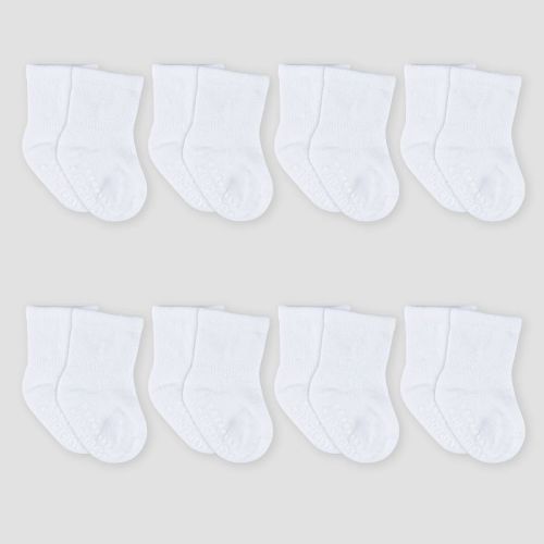 Gerber Baby 8pk Wiggle Proof Socks - White 0-6m