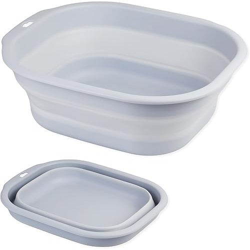 Collapsible Wash Basin Set of 2, Foldable Small Medium Size Wash Basin, Portable Plastic Basins for Laundry, Bottles, Travel, Camping (Light Blue)