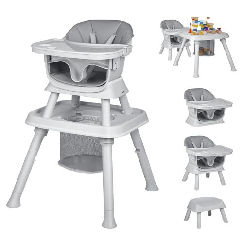 8-in-1 High Chair for Babies and Toddlers, Converts to Dining Booster Seat, Kids Table & Chair Set, Building Block Table, Kids Learning Table, Double Removable Tray