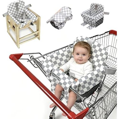 Shopping Cart Cover for Baby Boy & Girl,High Chair Cover for Restaurant Seat,Soft Padded Machine Washable Infant Toddler Buggy Seat Cover,Swing Insert for Infant & Toddler - Grey White Pattern