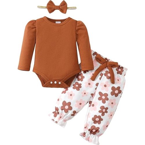 Mioglrie Baby Girl Clothes Newborn Girl Fall Winter Outfits Pants Set Preemie Clothing Headband 0 3 6 12 18 Months