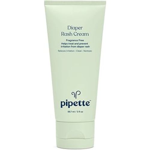 Pipette Diaper Rash Cream - Relieve & Prevent Diaper Rash with Non-Nano Zinc Oxide, Fragrance-Free Baby Butt Cream, Non-Toxic Daily Protective Balm, 3 fl oz