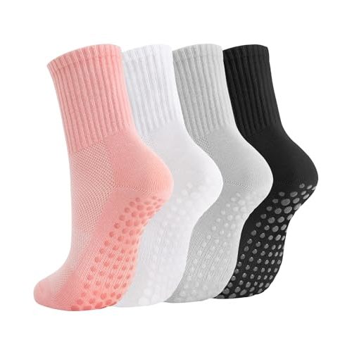 Breslatte Crew Pilates Socks with Grips for Women Non Slip Cotton Grip Socks for Yoga Hospital Barre Home Daily