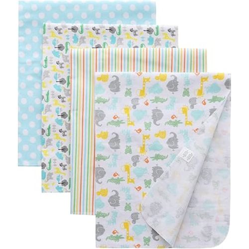 Gina Era Flannel Receiving Blankets, Baby Swaddle Blankets 100% Cotton 4 Pcs One Size 30 X 30 Inch for Baby Boy or Baby Girl (Style3)