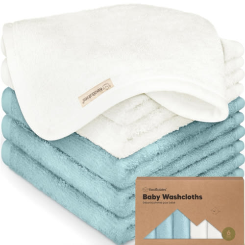 6-Pack Baby Washcloths - Soft Viscose from Bamboo Washcloth, Baby Wash Cloths for Newborn, Kids, Bath Baby Towels, Face Towel,Face Cloths for Washing Face(White/Sky)