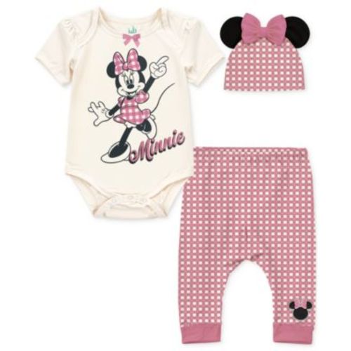 Baby Girls Minnie Mouse Bodysuit, Pants & Hat, 3 Piece Set