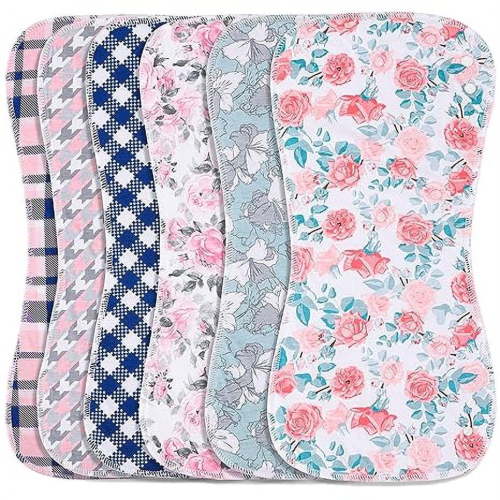 Baby Burp Cloths & Baby Bibs 2-in-1 Design Large Size 3 Layers Thicken 100% Cotton Super Absorbent and Soft Baby Spit Up Burping Rags Baby Burp Cloth Set for Girls 6 Pack
