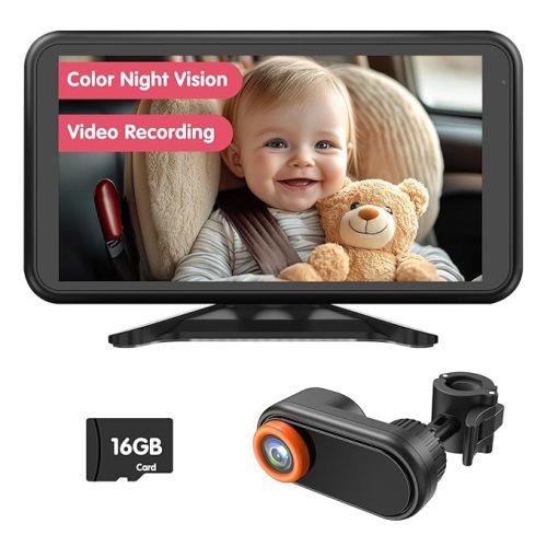 Car Camera for Baby: 5.2" 1080P Monitor for 2 Kids, 3X Zoom in Rear Facing Infant, Easy Setup Plug-Play Wired