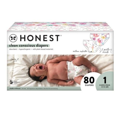 The Honest Company Clean Conscious Disposable Diapers - Rose Blossom + Tutu Cute, Size 1, 78 Count