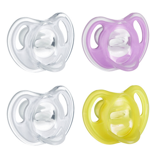Tommee Tippee Ultra-Light Silicone Pacifier, 6-18m, 4-Count, Symmetrical One-Piece Design, BPA-Free Silicone Binkies