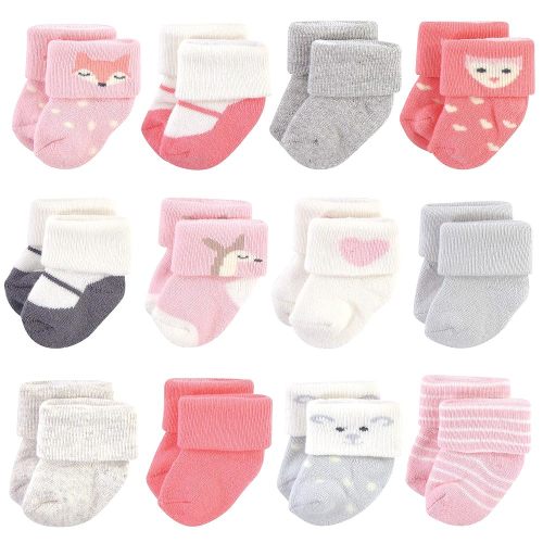 Hudson Baby Baby Girls' Cotton Rich Newborn and Terry Socks
