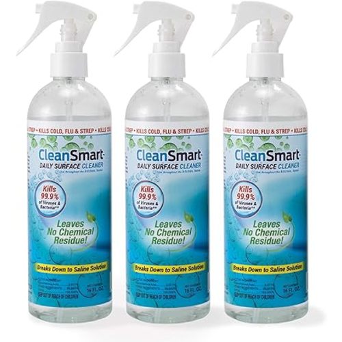 CleanSmart Daily Surface Spray Disinfectant Kills 99.9% of Viruses, Bacteria, Mold and Fungus, 16 oz Bottle (Pack of 3)