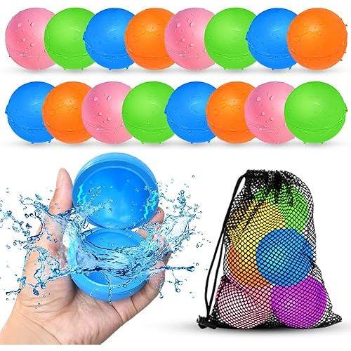 SOPPYCID 16Pcs Reusable Water Balloons for Kids, Pool Beach Water Toys for Boys and Girls, Summer Toy for Outdoor Games