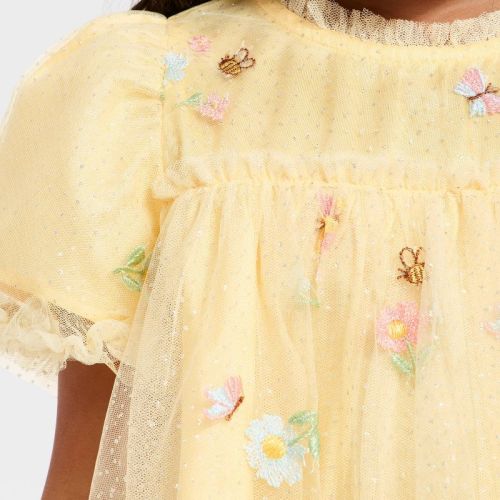 Toddler Girls' Mad Engine Floral Embroidered Dress - Yellow 12M