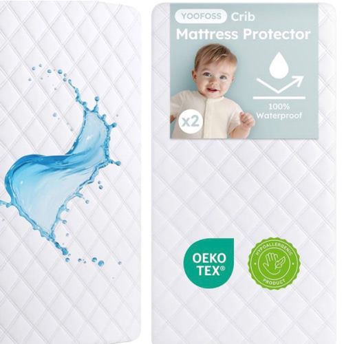 Yoofoss Waterproof Crib Mattress Protector 2 Pack, Quilted Crib Mattress Pad Cover Ultra Soft and Breathable, Machine Washable Toddler Mattress Protector for Standard Baby Crib Size 52''x28''