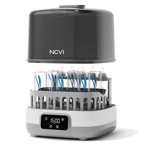 NCVI 20-Minute Baby Bottle Steamer Sterilizer and Dryer with 2 Bottle Trays for 8 Bottles, Fast Electric Steam Sterilization Disinfection for All Bottles, Pacifiers, Teether and Breast Pump Parts
