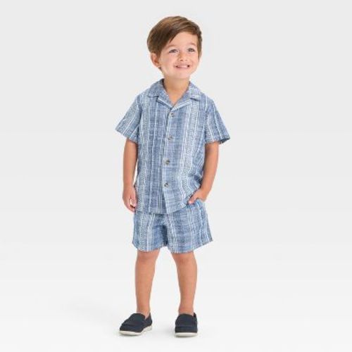 Toddler Boys' 4th Of July Short Sleeve Chambray Button Up and Shorts Set - Cat & Jack™ Light Blue 12M