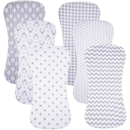 6 Pack Cotton Baby Burp Cloths Extra Absorbent Soft for Baby Boys and Girls (Grey03)