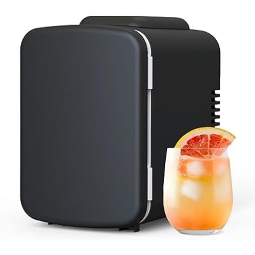 Simple Deluxe 4L/6 Can Portable Mini Fridge, Compact Cooler & Warmer Freon-Free Small Refrigerator for Beverage, Food, Cosmetics, Black New