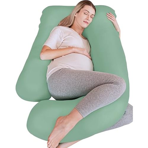 Cute Castle Cooling Cover Pregnancy Pillows, Soft U-Shape Maternity Pillow with Removable Cover - Full Body Pillows for Adults Sleeping - Pregnancy Must Haves - Jumbo 57 Inch - Green